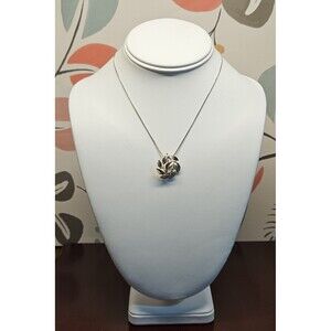 Vintage Napier Silver Tone Leaf Wreath Round Signed Pendant w/ Chain  18"